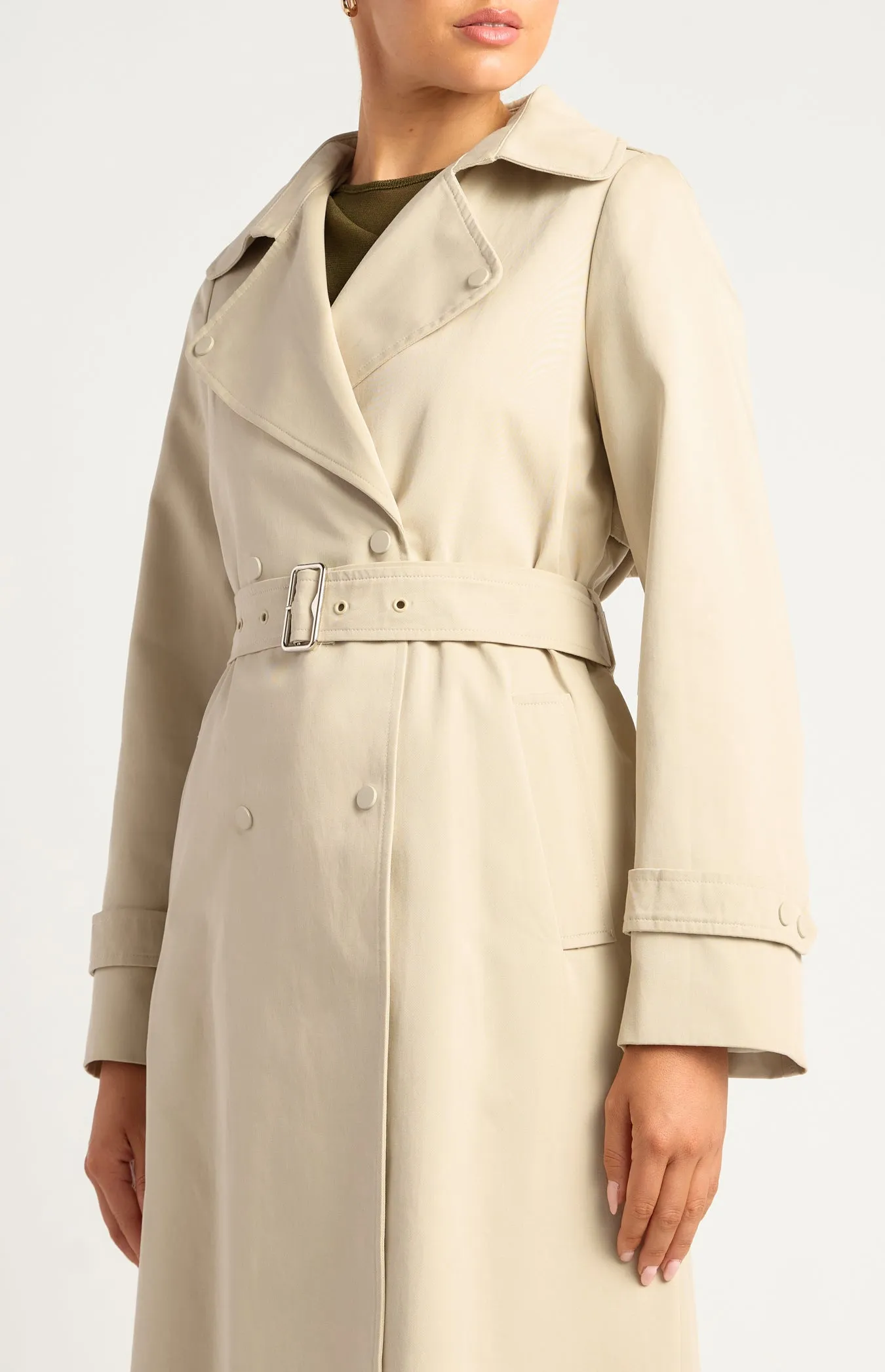 Vesper Snap Button Trench Coat - Bone