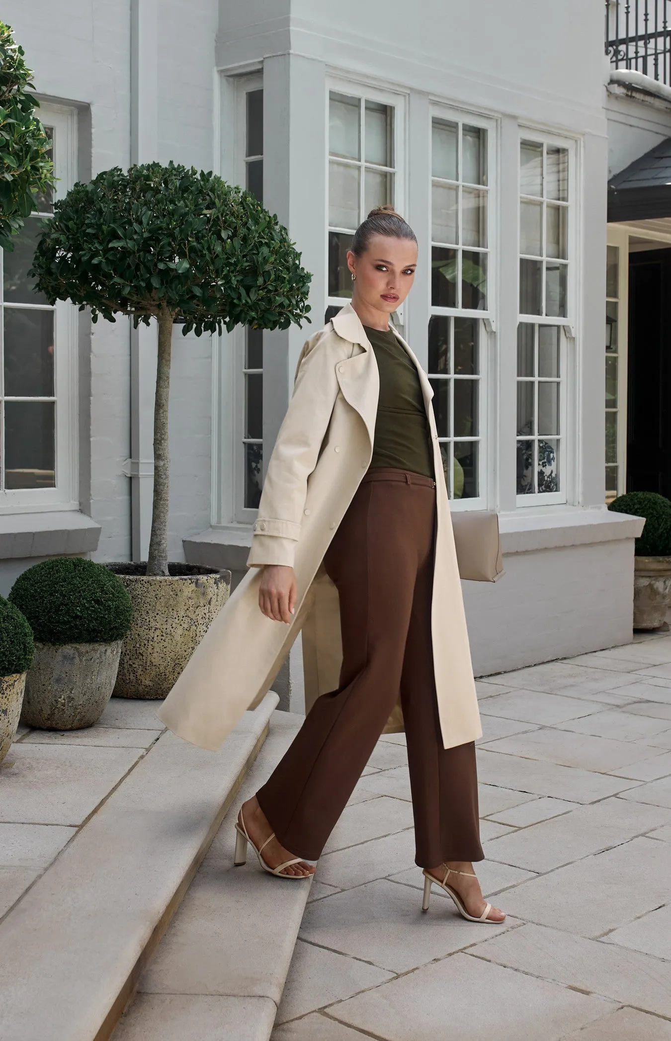 Vesper Snap Button Trench Coat - Bone