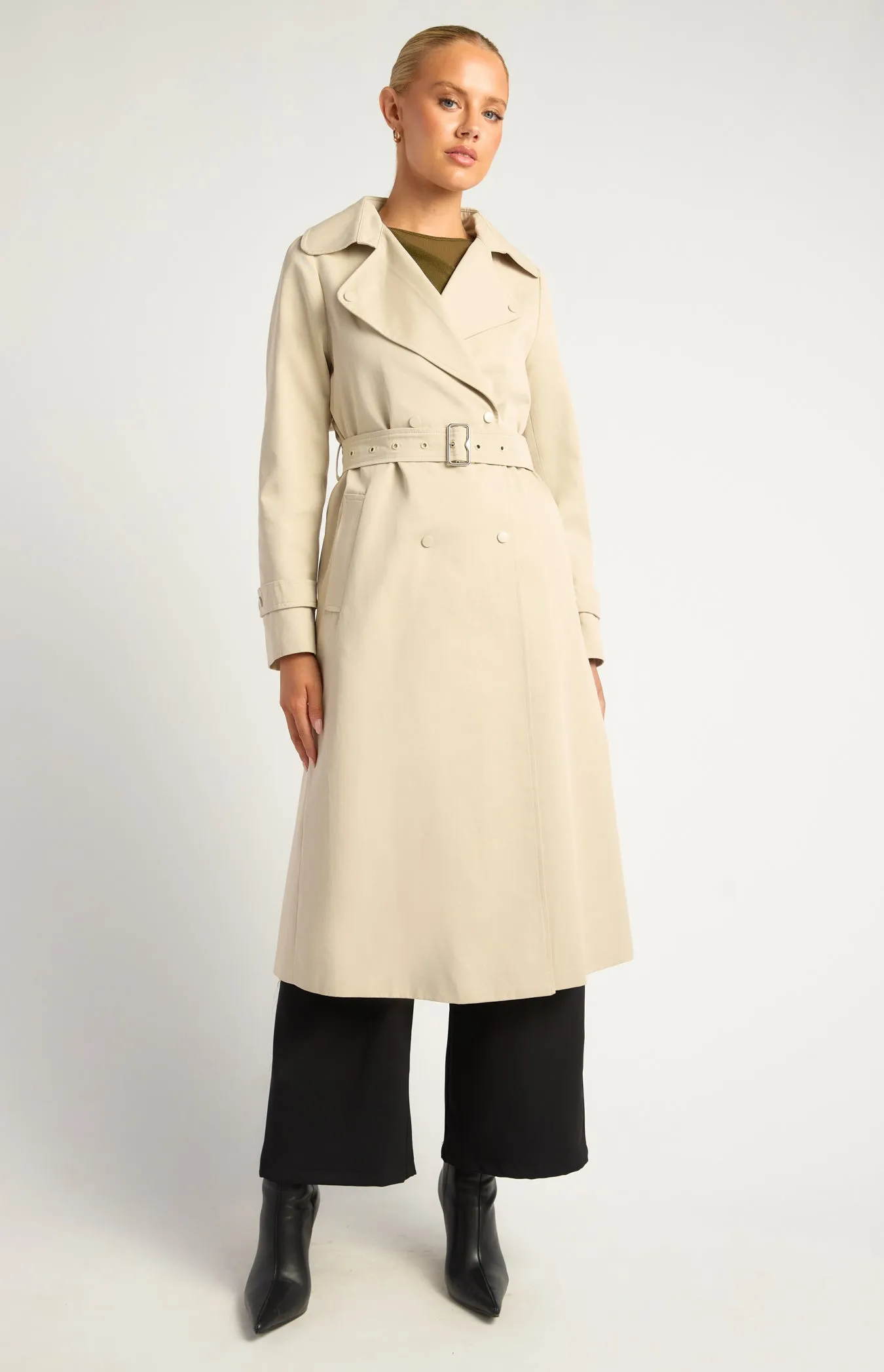 Vesper Snap Button Trench Coat - Bone