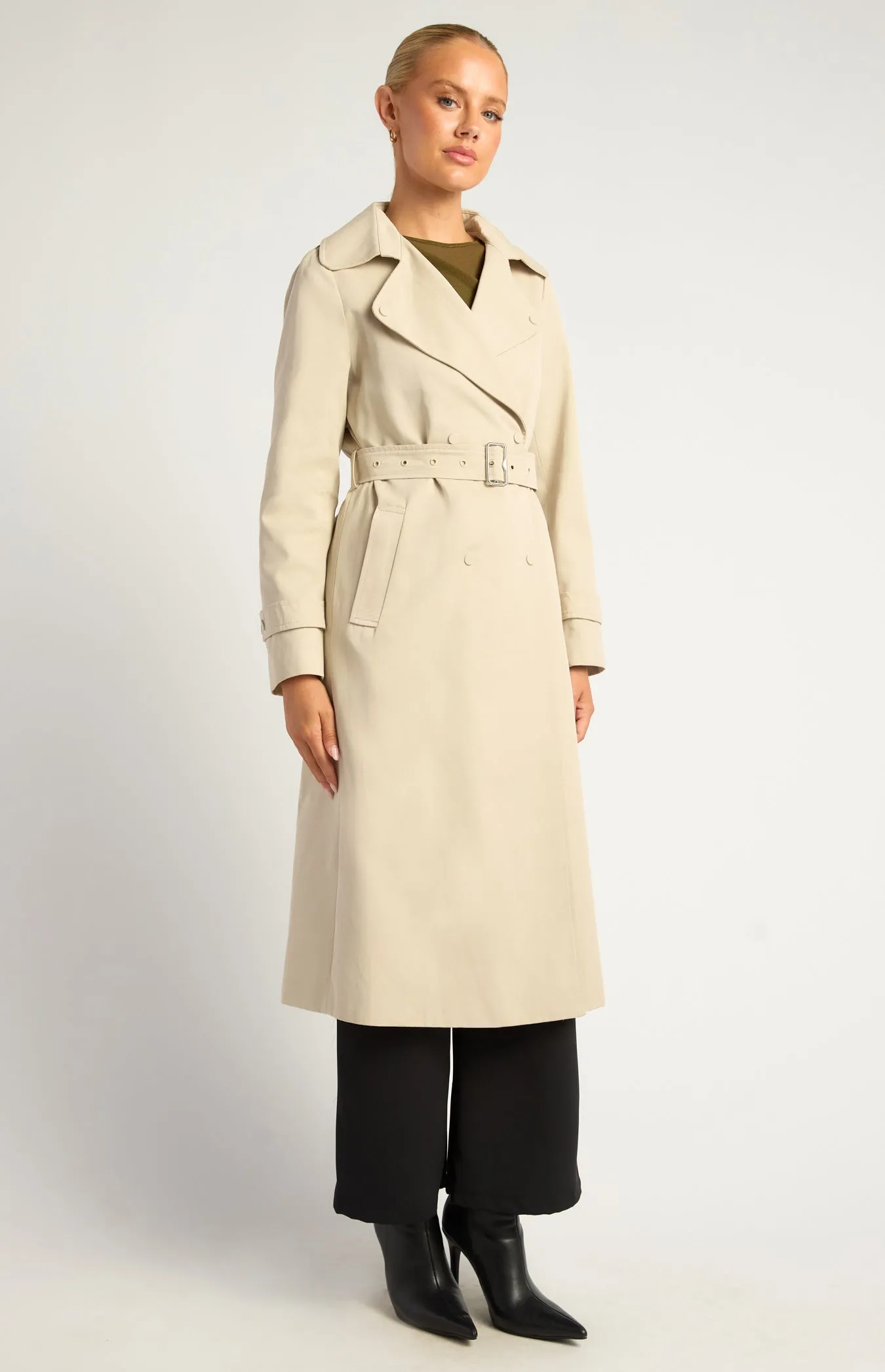 Vesper Snap Button Trench Coat - Bone