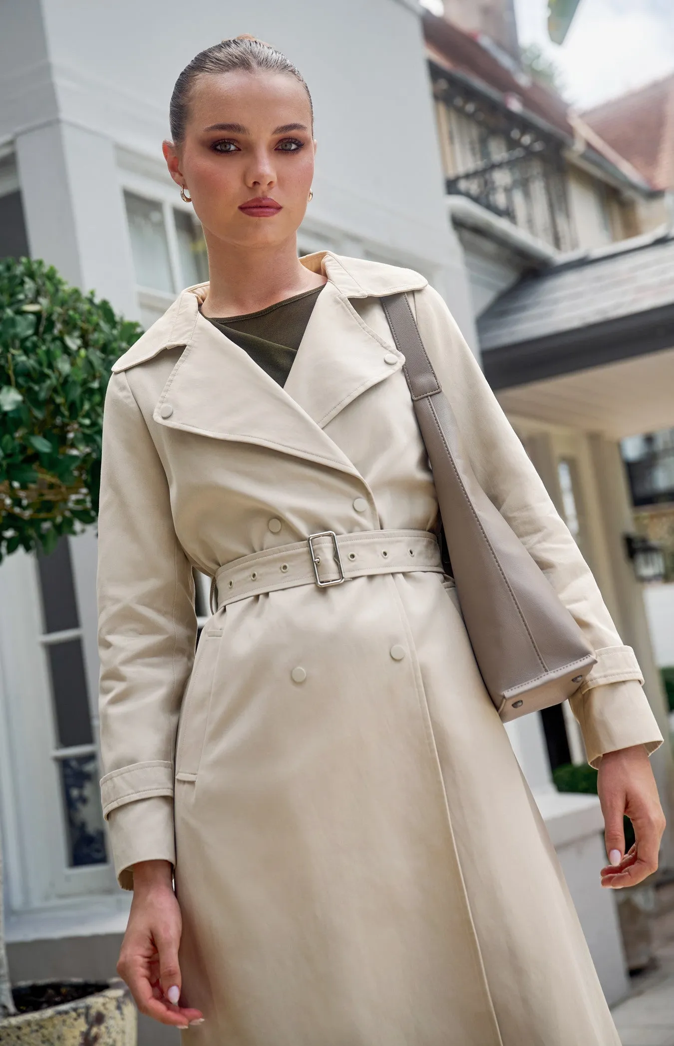 Vesper Snap Button Trench Coat - Bone