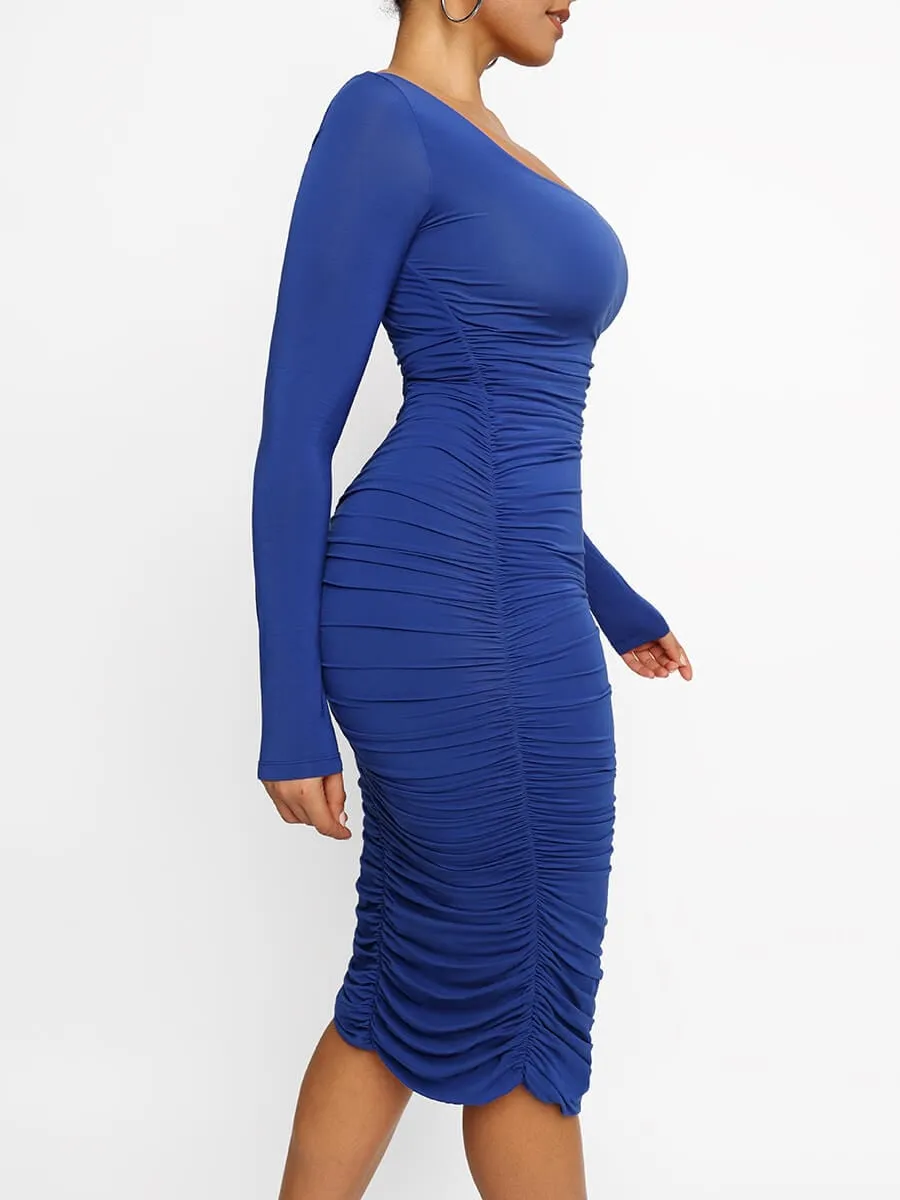 Wholesale Square-neck Long-sleeve Bodycon Bulit-in Shapewear Dress