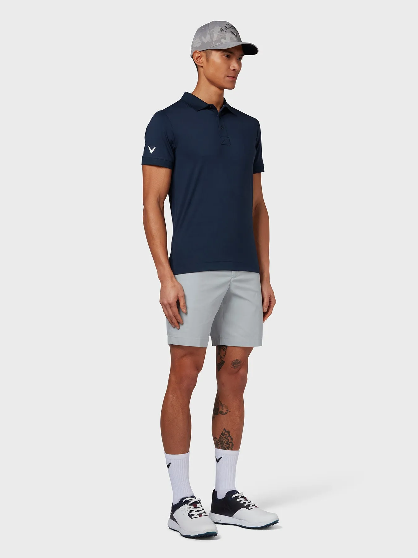 X Series Solid Ribbed Polo In Navy Blazer