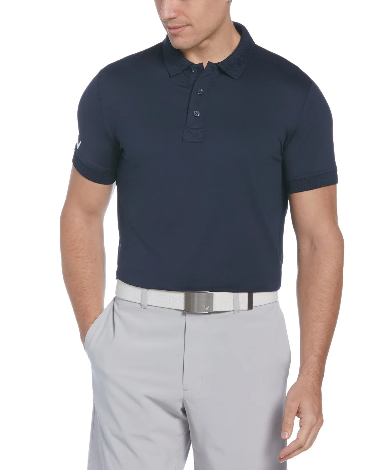 X Series Solid Ribbed Polo In Navy Blazer